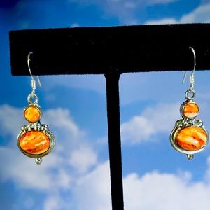 Vintage Native American Spiny Oyster and Sterling Silver Earrings. Ships FREE!